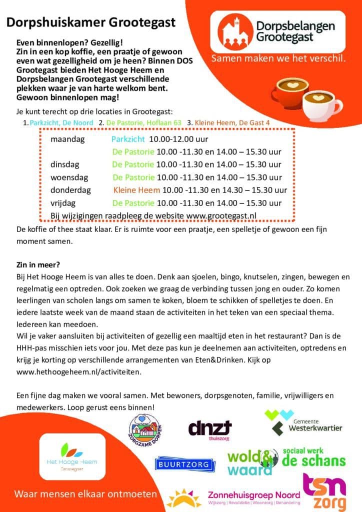 planning van de Dorpshuiskamer Grootegast vanaf oktober 2026