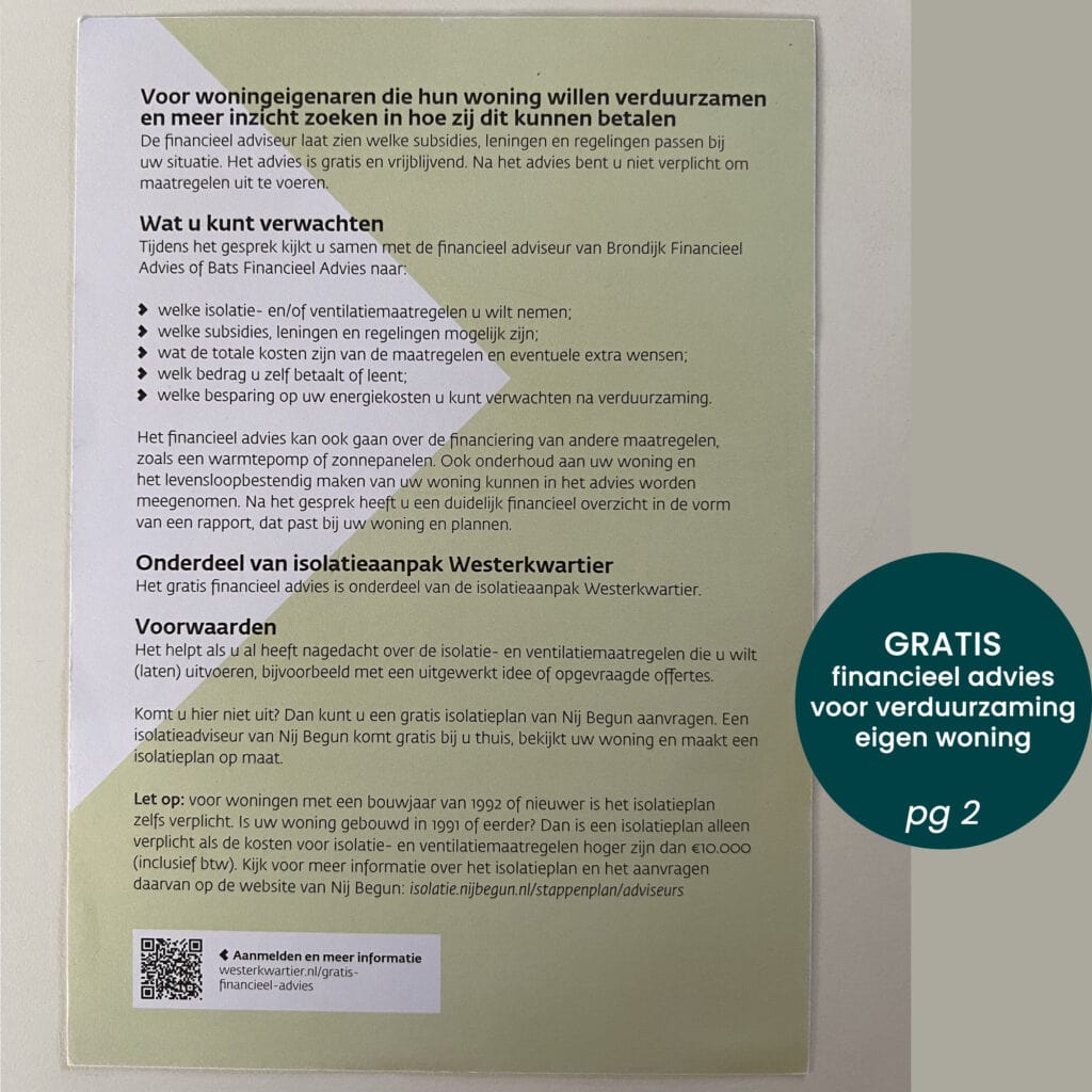 financieel advies voor verduurzamen door de gemeente voor inwoners Grootegast